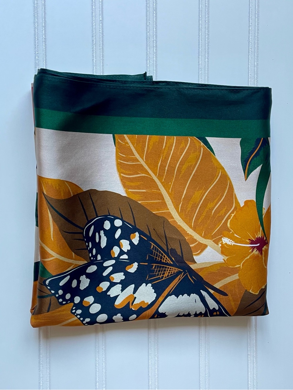 Curlfriend Collective Hair Scarf Large Green Women Botanical Silk Butterfly D026 - Picture 9 of 13